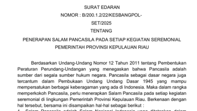 Pemprov Kepri Mulai Terapkan Salam Pancasila di Setiap Awal Kegiatan Seremonial