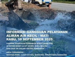 Perbaikan Pipa 400 mm, Sejumlah Kawasan di Batam Alami Gangguan Air