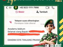 Masyarakat Diimbau Waspada, Nama Dandim 0315/Tanjungpinang Dicatut untuk Aksi Penipuan