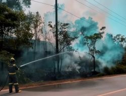 Ditsamapta Polda Kepri Kerahkan Rantis Karhutla Padamkan Kebakaran Semak di TPU Sambau
